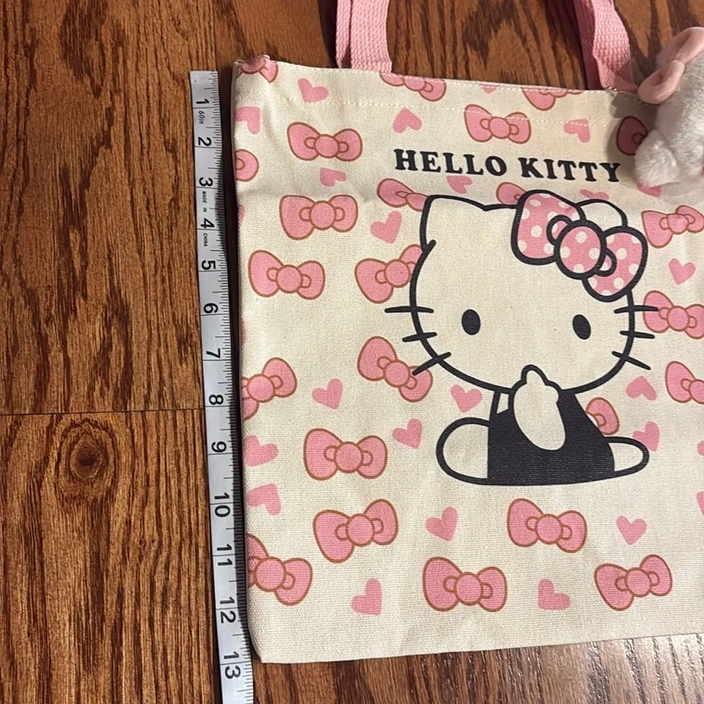 Hello Kitty Pink Tote canvas Bag zipper closure / small hello kitty stuffy NWOT